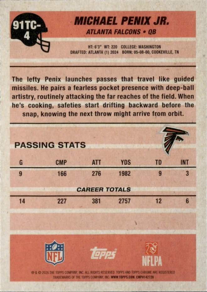 Michael Penix Jr. card back