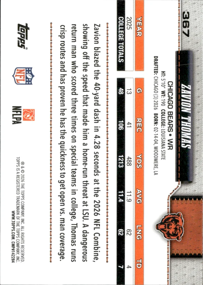 Zavion Thomas card back