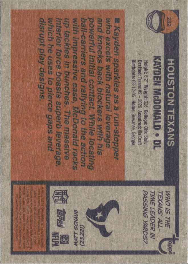 Kayden McDonald card back