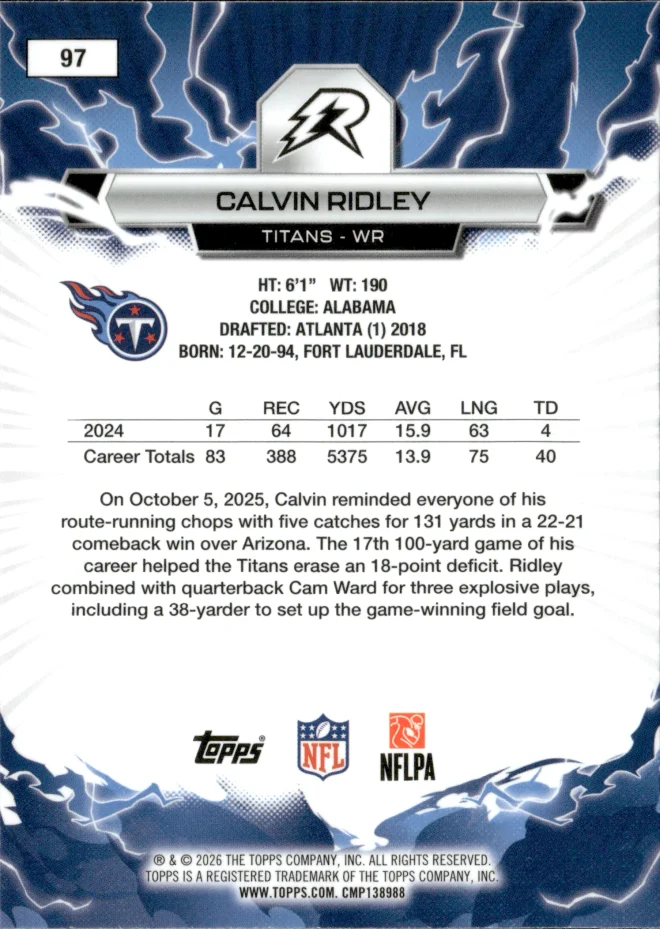 Calvin Ridley card back