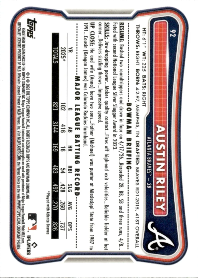 Austin Riley card back
