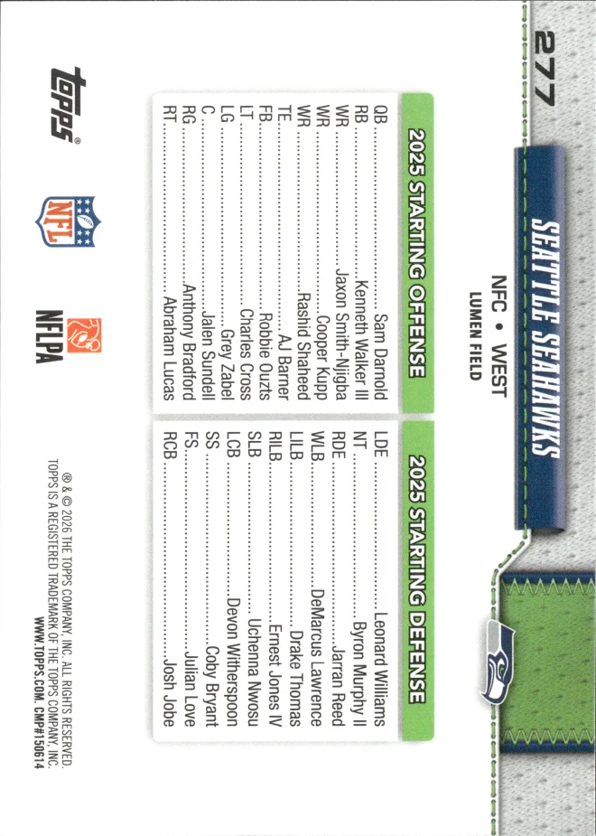 Seattle Seahawks card back