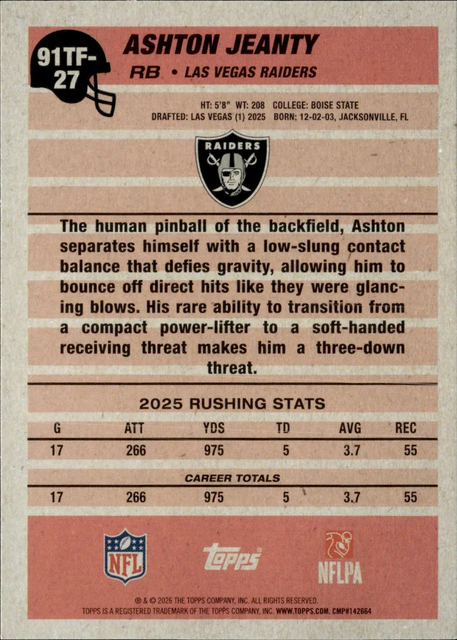 Ashton Jeanty card back