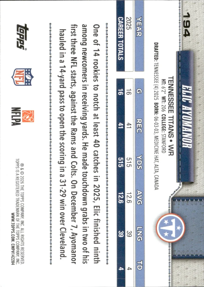 Elic Ayomanor card back