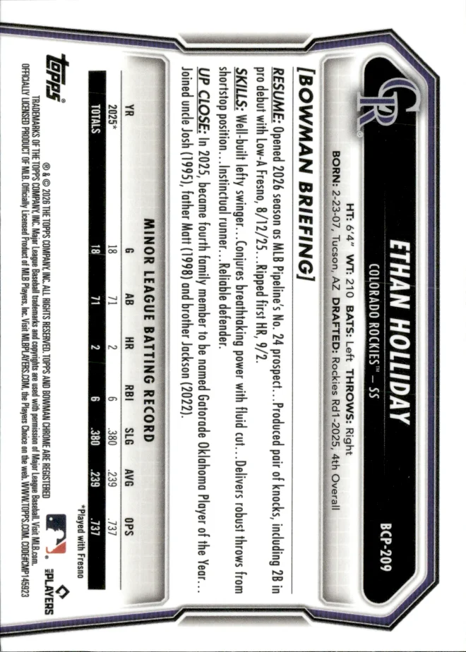 Ethan Holliday card back