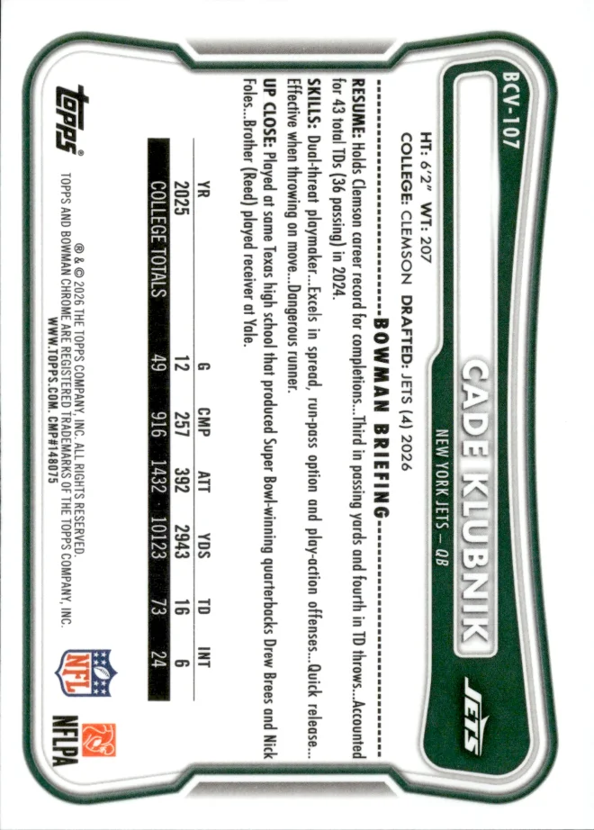 Cade Klubnik card back