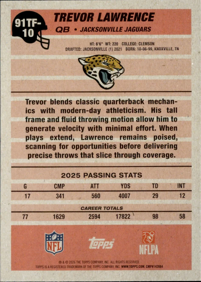 Trevor Lawrence card back