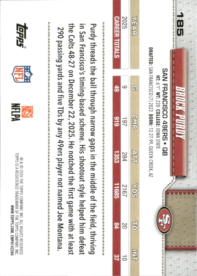 Brock Purdy card back
