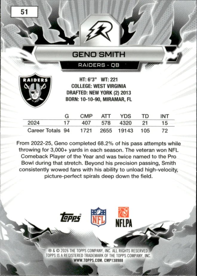 Geno Smith card back