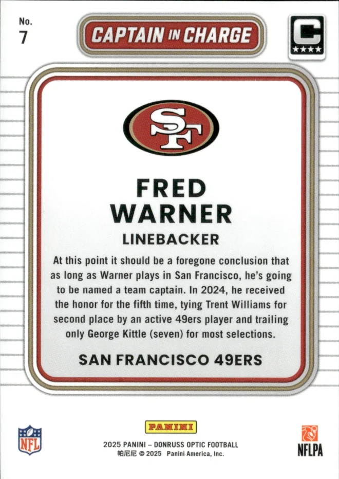 Fred Warner card back