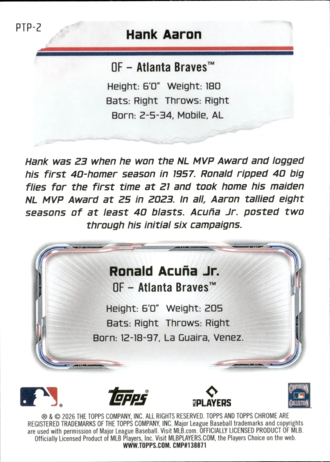 Hank Aaron / Ronald Acuña Jr. card back