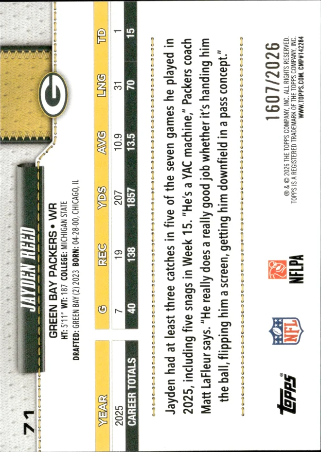 Jayden Reed card back