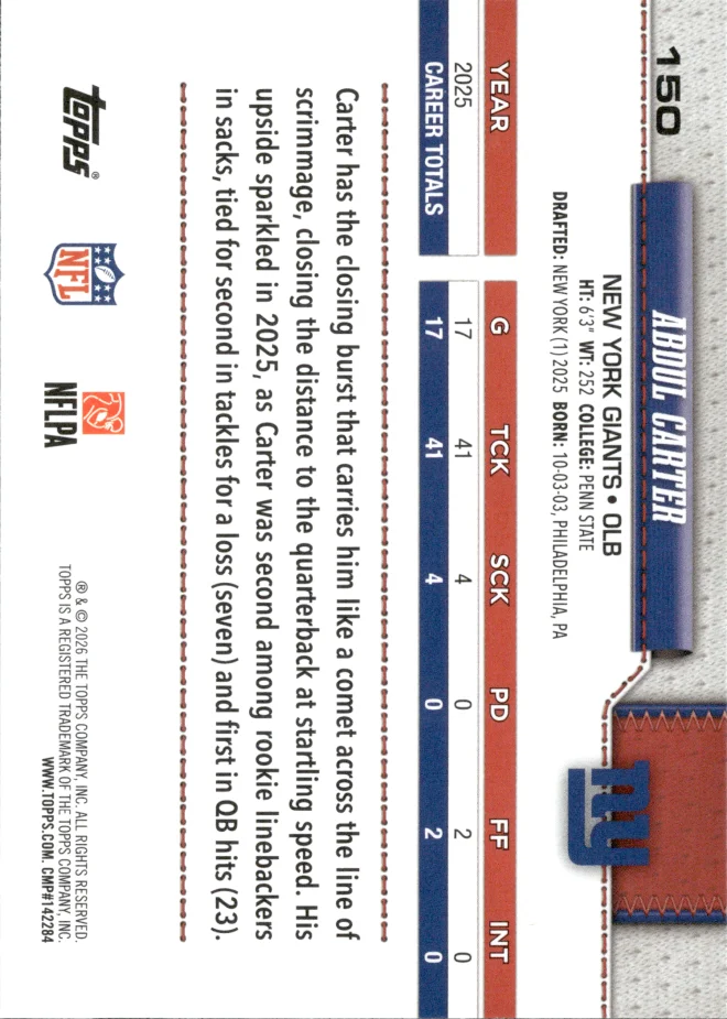 Abdul Carter card back