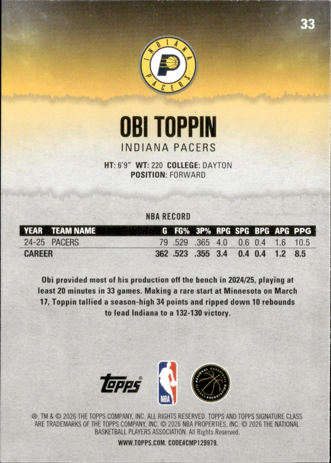 Obi Toppin card back