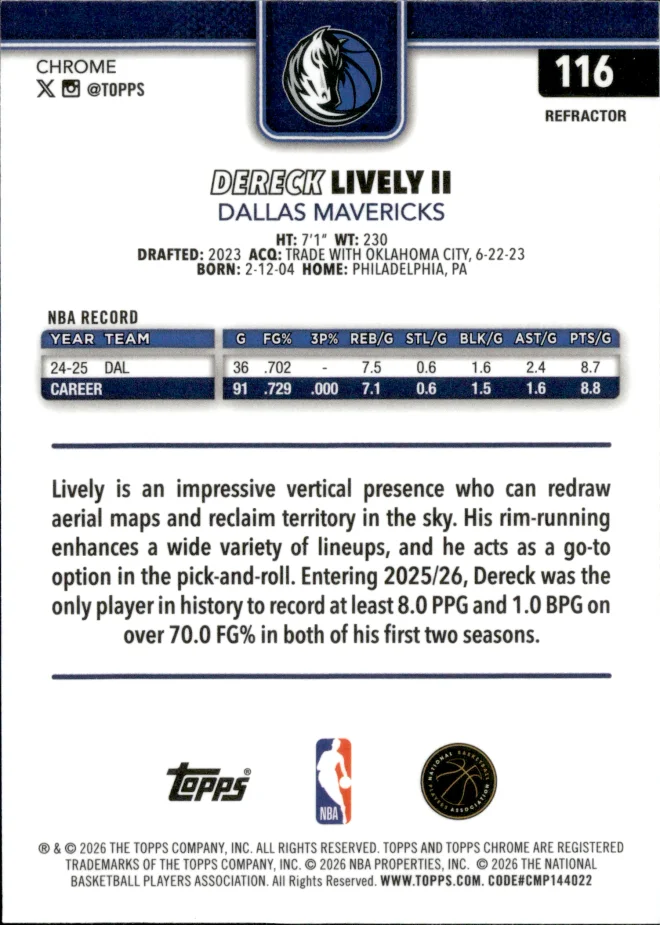 Dereck Lively II card back