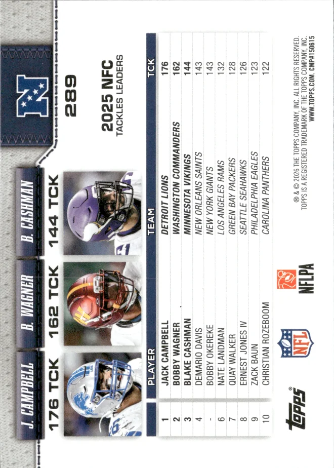Jack Campbell / Bobby Wagner / Blake Cashman card back