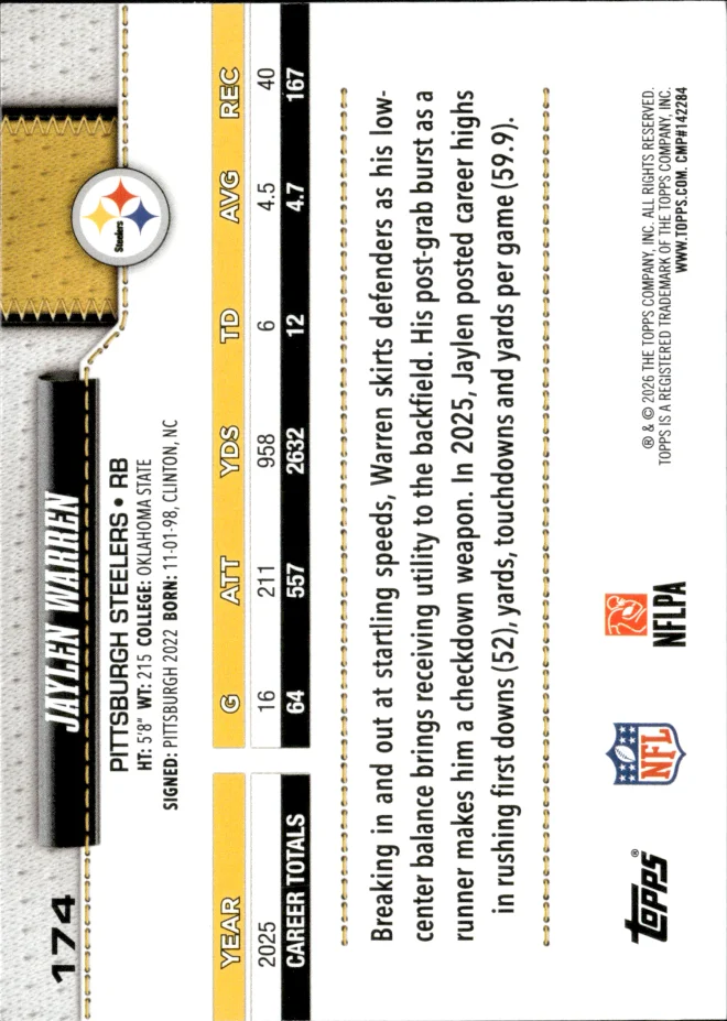 Jaylen Warren card back