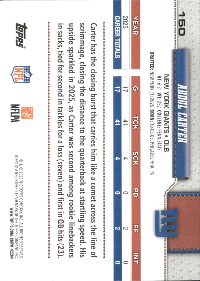Abdul Carter card back