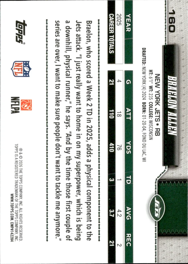 Braelon Allen card back