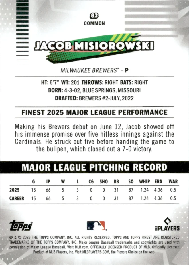 Jacob Misiorowski card back