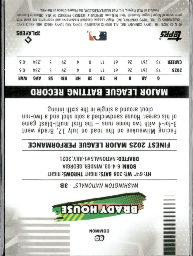 Brady House card back