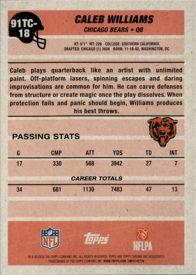 Caleb Williams card back