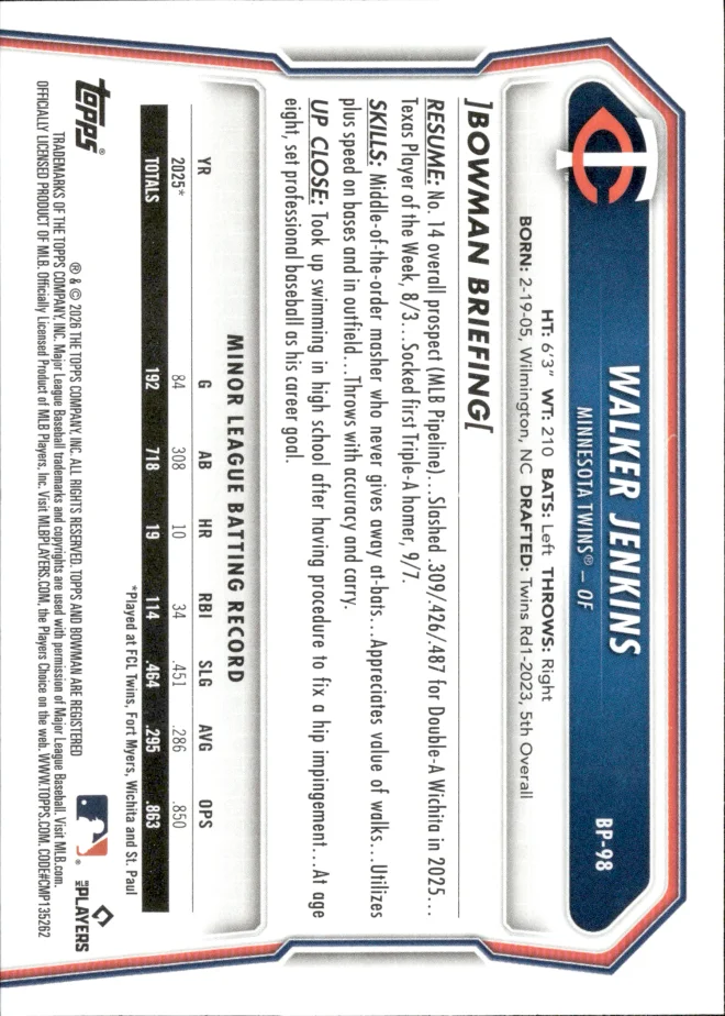 Walker Jenkins card back