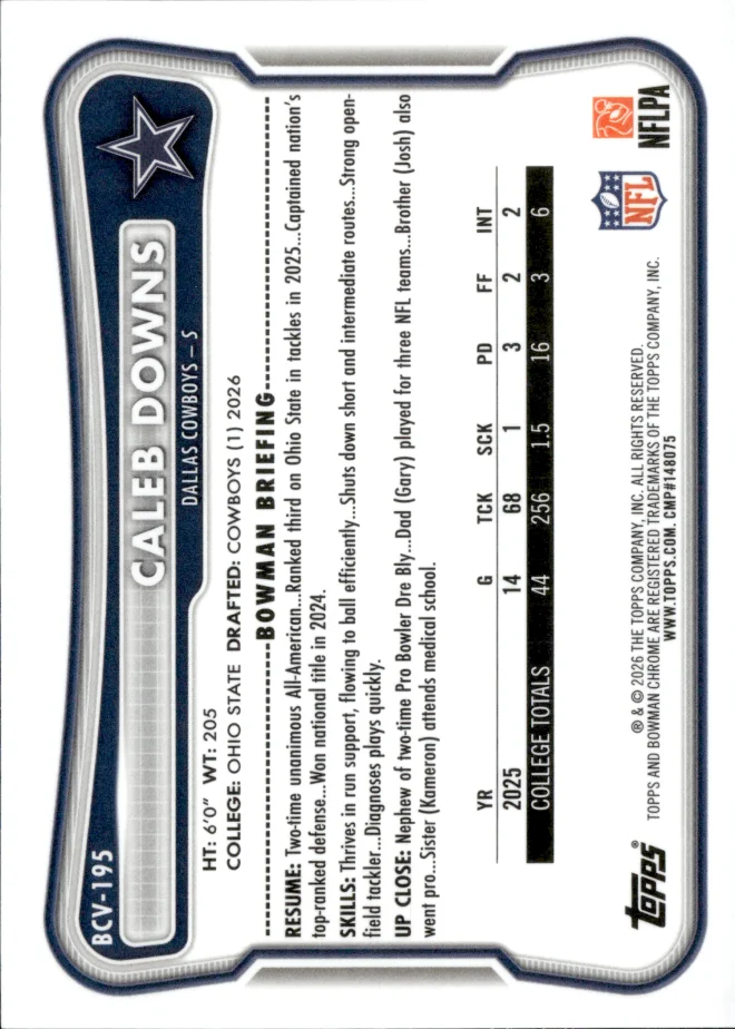 Caleb Downs card back