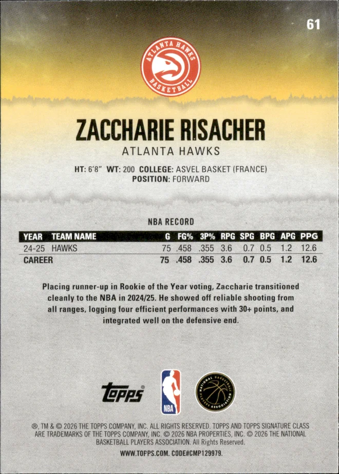 Zaccharie Risacher card back