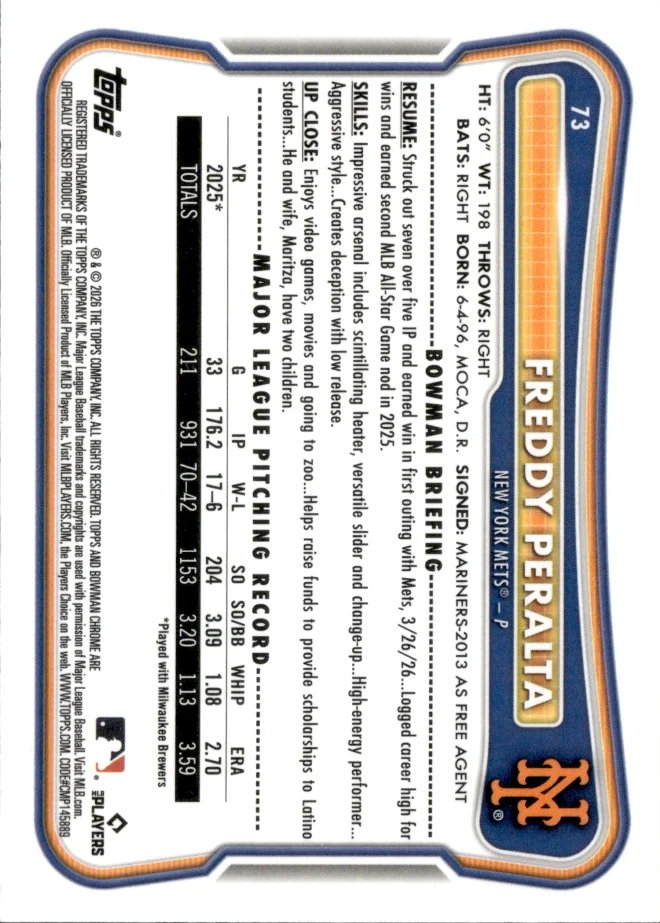 Freddy Peralta card back