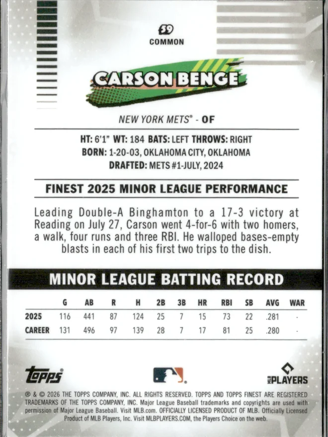 Carson Benge card back