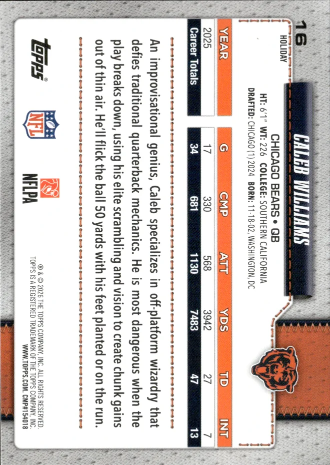 Caleb Williams card back