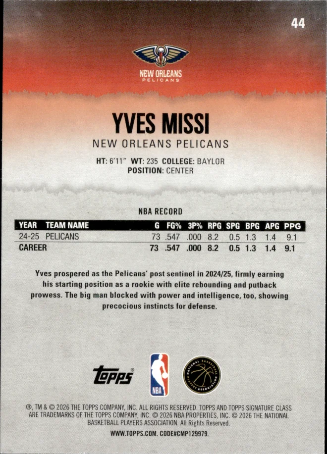 Yves Missi card back