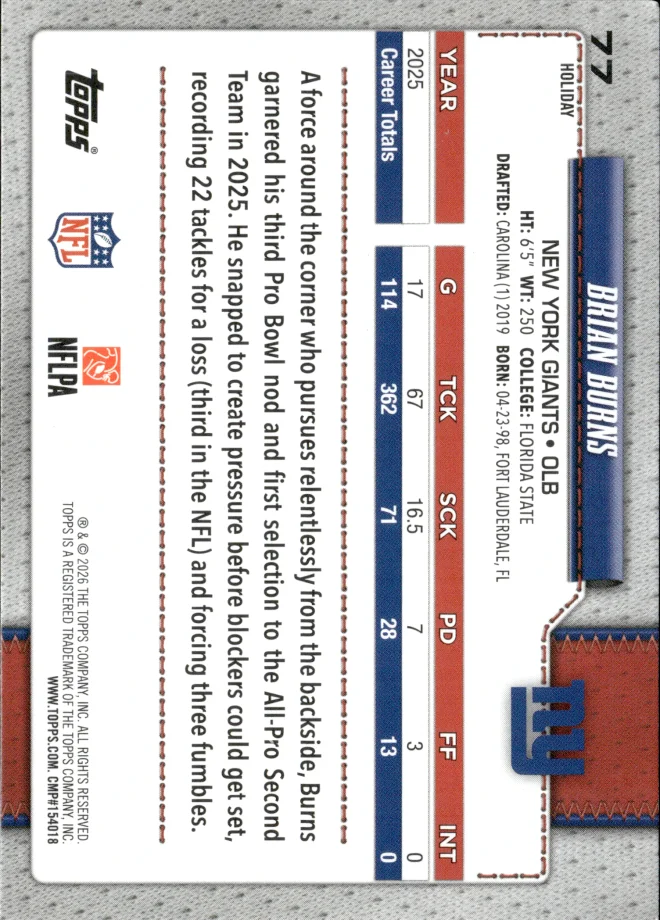 Brian Burns card back