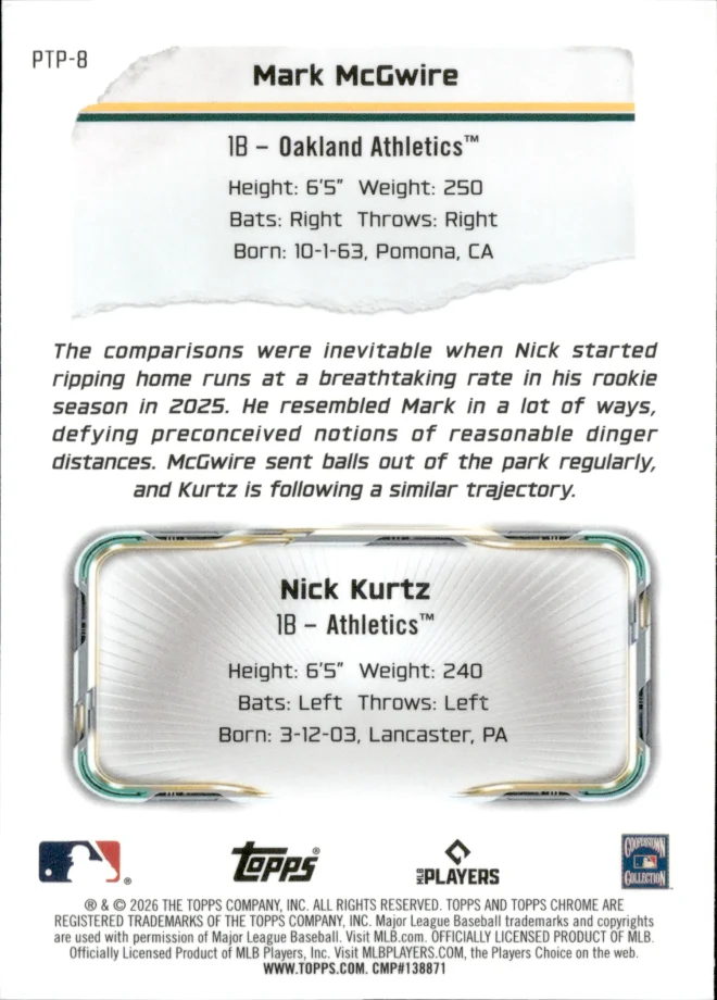 Mark McGwire / Nick Kurtz card back