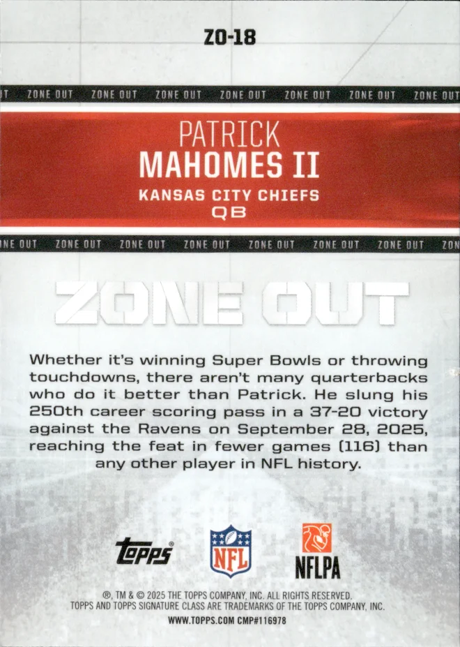 Patrick Mahomes II card back