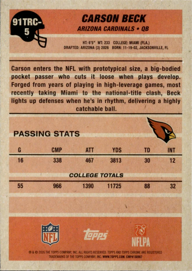 Carson Beck card back