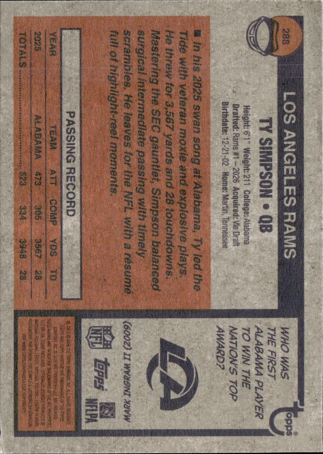 Ty Simpson card back