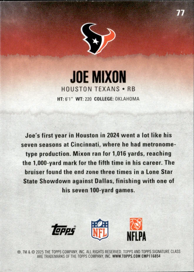Joe Mixon card back
