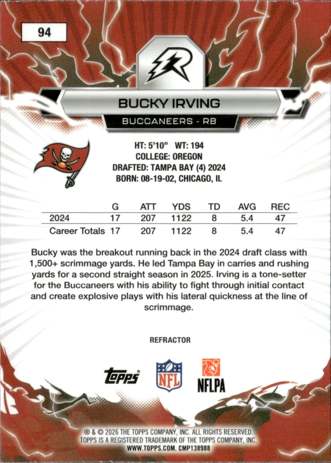 Bucky Irving card back