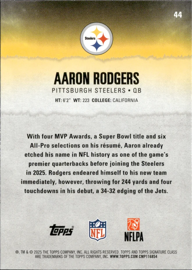 Aaron Rodgers card back