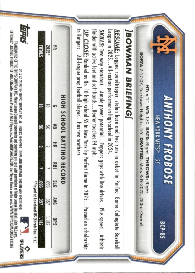 Anthony Frobose card back