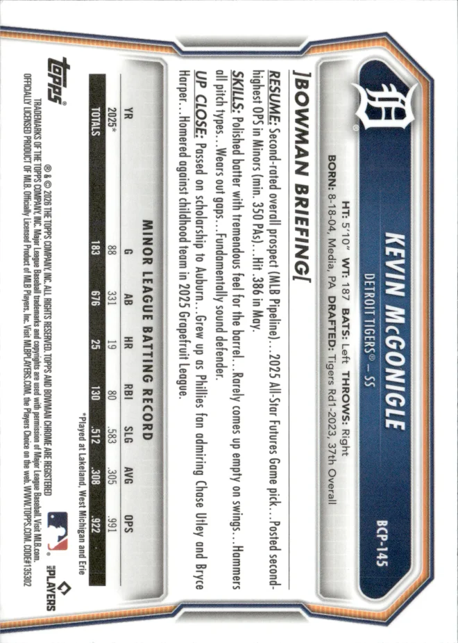 Kevin McGonigle card back