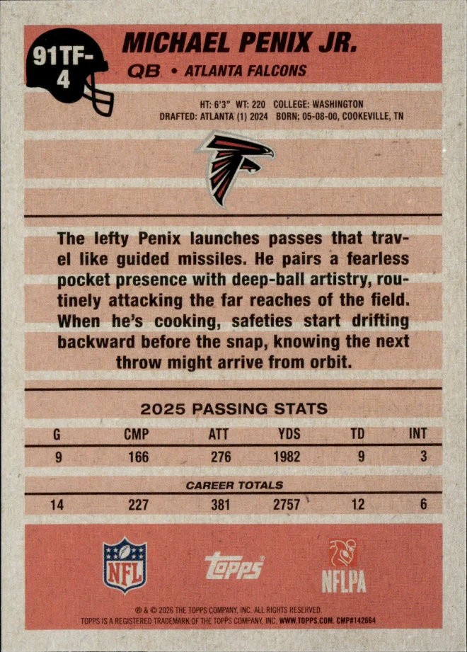 Michael Penix Jr. card back