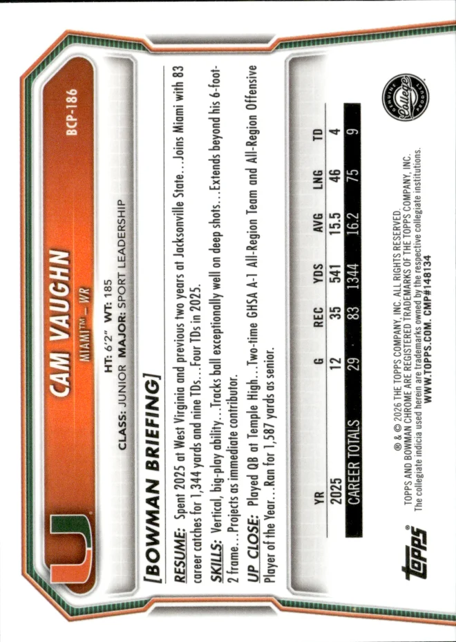 Cam Vaughn card back