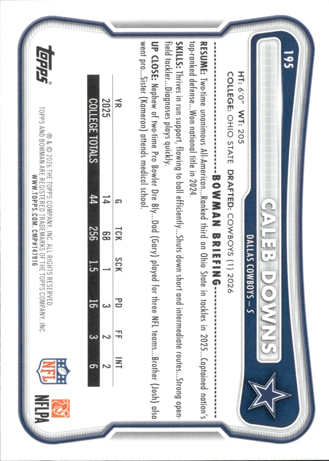 Caleb Downs card back