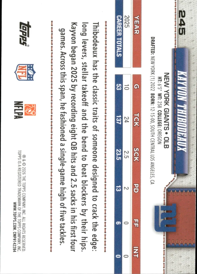 Kayvon Thibodeaux card back