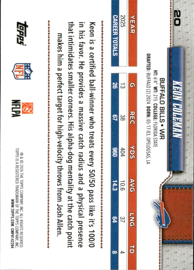 Keon Coleman card back