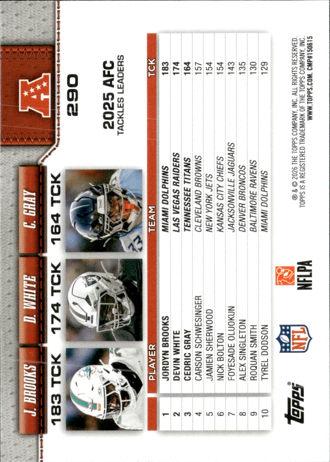 Jordyn Brooks / Devin White / Cedric Gray card back