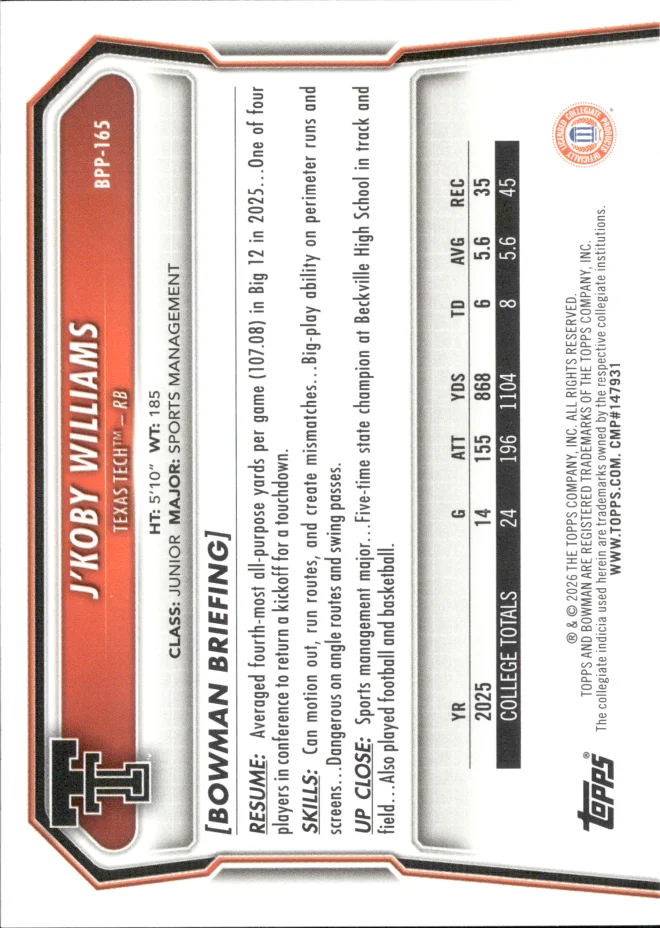 J'Koby Williams card back